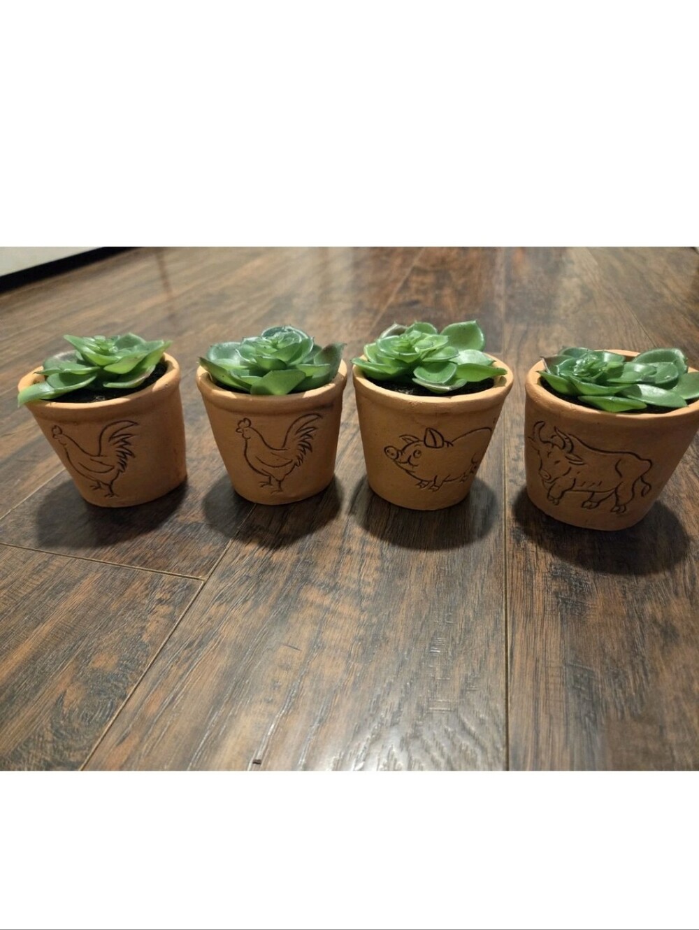 4 Handcrafted Terracotta Animal Planters With Artificial Succulent 3” Decor